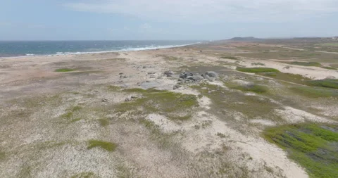 Aerial of Aruba Arashi Dunes Stock Footage 186324310
