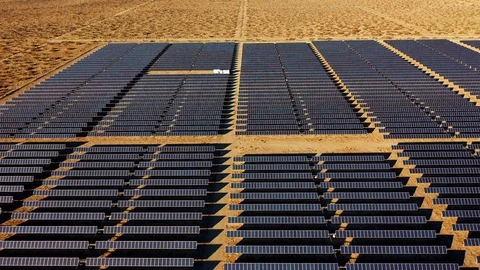 Aerial Ascend Exit of Solar Panels Covering Part Of Desert - Palm Springs, Stock Footage 109337602