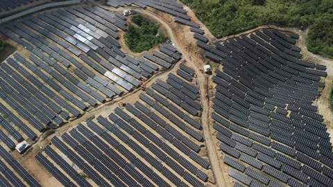 Aerial Ascend Pull-Back Over Sikatuna Solar Power Plant in Bohol Stock Footage 342299538