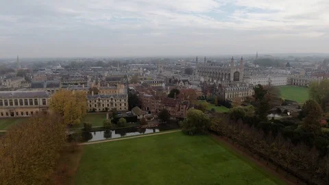 Aerial ascending view of colleges in Cambridge (England) Stock Footage 101200536