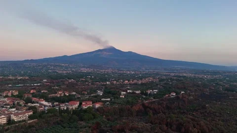 Aerial ascending view of Mount Etna in Sicily after sunrise Stock Footage 308629248