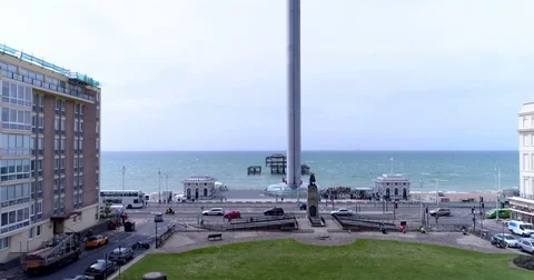 Aerial ascending view of a regency square in Brighton and Hove Stock Footage 77148605