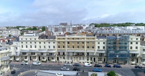 Aerial ascending view of a Regency square in Brighton and Hove Stock Footage 77148846