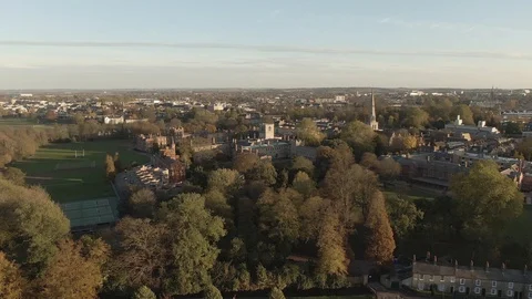 Aerial ascending view of the Southern part of the town of Cambridge (England) Stock Footage 101195448
