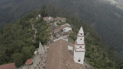Aerial ascending while tilting down over the steeple of Monserrate church Stock-Footage 102410041