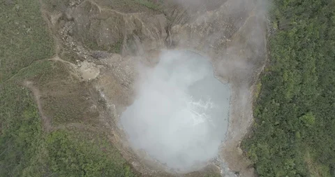 Aerial ascends while tilting down over the Boiling Lake in Dominica Stock-Footage 99522132
