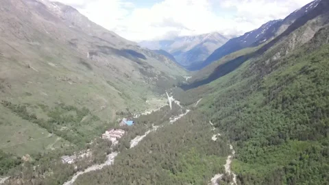 Aerial ascent over mountain valley and gorge Stock Footage 337048055