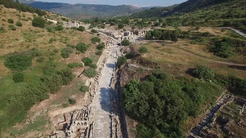 Aerial back dolly shot of main streets of Ephesus. Turkey. DJI-0300-10 Vidéo 102498480