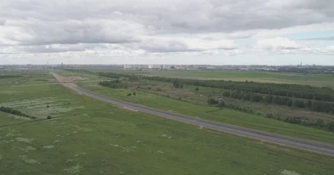 Aerial back fly view of Saint Petersburg summer cityscape from pulkovo hills Stock Footage