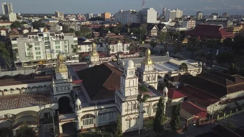 Aerial Back from muhammadi mosque,Kota Bharu,Malaysia Stock Footage 84785016