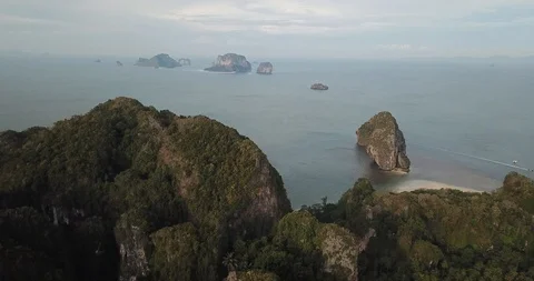 Aerial backaway view of Railay Beach Philippines / 4K Drone Stock Footage
