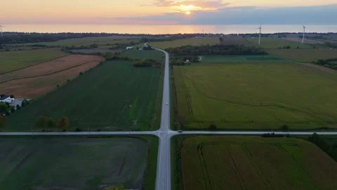 Aerial Backward Flight over Scenic Zurich Huron County in Evening Light Stock Footage 335119213