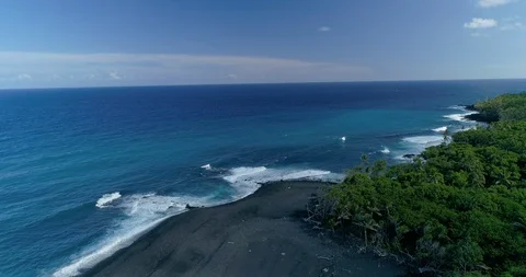 Aerial backward tracking view of Pohoiki Black Sand Beach,Big Island,Hawaii,usa Stock Footage 120763138