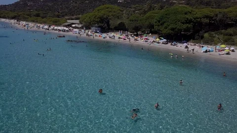 Aerial Backwards Slide View Beach Stock Footage 120443011