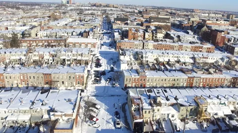 Aerial - Baltimore City Snow Covered Streets Video stock 59705282