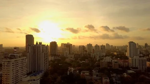 Aerial Bangkok City at sunset Stock Footage