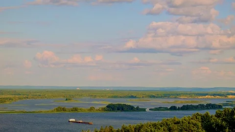 Aerial Barge Floating In River.Drone Ship Passing River.Cargo Barge Floating  Stockbeeldmateriaal 112720861