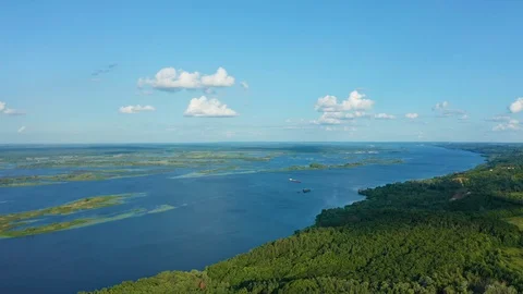 Aerial Barge Floating In River.Drone Ship Passing River.Cargo Barge Floating  Stock Footage 112720903