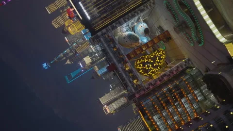 Aerial barrel roll in front of the Heart of the Magic City, Music Gate in Stock Footage 316601957