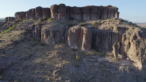 Aerial of Basalt rock formations and shapes in the Mohave desert Stock Footage 246016492