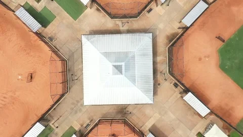 Aerial of a baseball complex with four baseball fields Stock Footage 337958202
