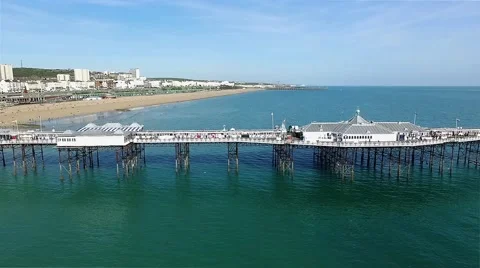 Aerial of the beach in Brighton Stock Footage 64011725