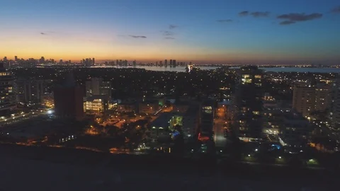 Aerial of Beach Front at Sunset in Miami Beach Vidéo 85828575