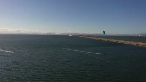 Aerial Beach Kite Boarding Stock Footage 217570585