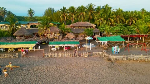 Aerial beach restaurant Stock Footage 146992990
