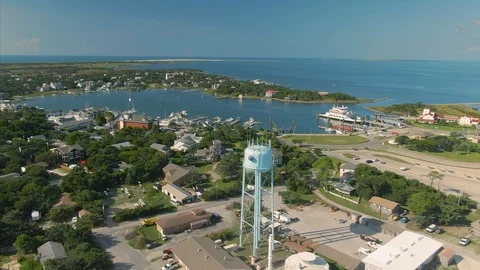 Aerial: Beach town of Ocracoke in Outer banks, North Carolina, USA. Stock Footage 121492356