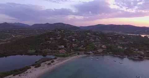 Aerial, beautiful bay in Sardinia island on sunset, 4K Stock Footage