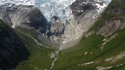 Aerial of the beautiful Bergsetbreen Jostedalsbreen Glacier, Norway Stock Footage 114200853