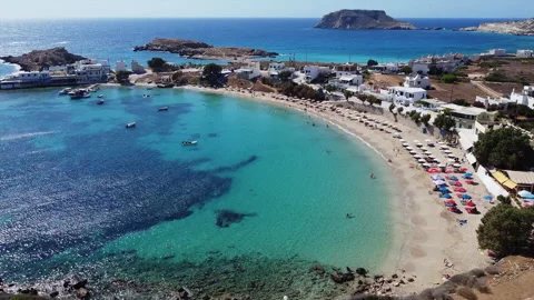Aerial of beautiful clear water beach in Greece Stock Footage