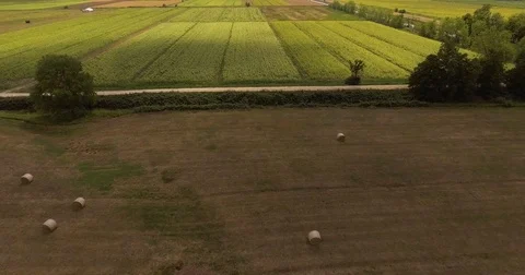 Aerial, beautiful cultivated fields and hay rolls in Tuscany Vídeos de archivo 80770684
