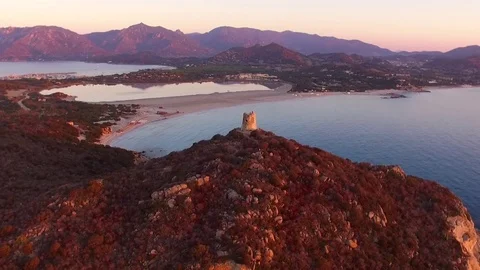Aerial, Beautiful Empty Beach In A Bay In Sardinia Island On Sunrise Stock-Footage 82401352