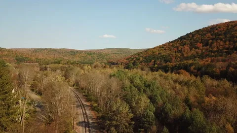 Aerial: Beautiful Fall Foliage in Hancock Upstate New York Video stock 141018022