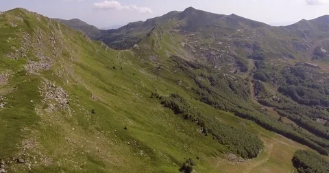 Aerial, beautiful landscape in summer mountains in Abetone, Italy Stock Footage