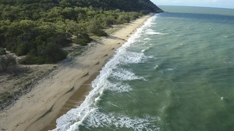 Aerial, beautiful panoramic view on a large Wangetti sand beach in Cairns in  Stock Footage 102376852