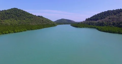 Aerial: Beautiful river between the mountains. Stock Footage 72284823
