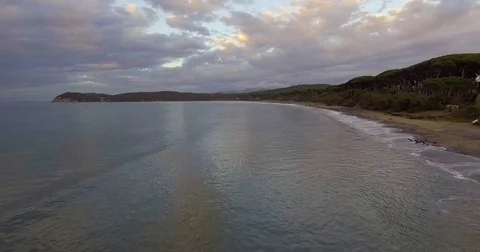 Aerial, beautiful sea waves by the beach on a cloudy evening Stock-Footage 85351253