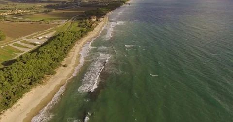 Aerial, beautiful sea waves on the empty beach Stock Footage 83321561