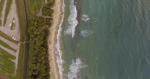 Aerial, beautiful sea waves on the empty beach Stock-Footage 88251580