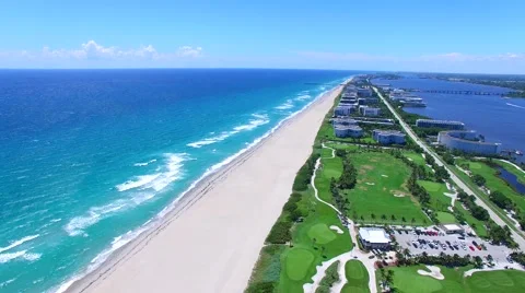 Aerial - Beautiful static view of Golf Course next to ocean  Stock Footage 66240841