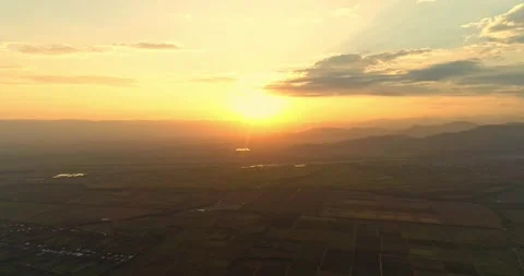 Aerial beautiful sunset. Clouds on the sky while sunset Stock Footage 158590042