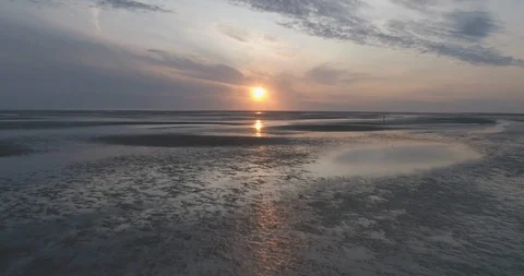 Aerial of beautiful sunset in North Sea Stock Footage 116225053