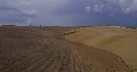Aerial, beautiful view on tuscan fall landscape on a rainy day in Italy Stock Footage 99442347