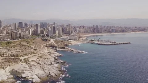 Aerial of Beirut Waterfront Stock Footage 81534372