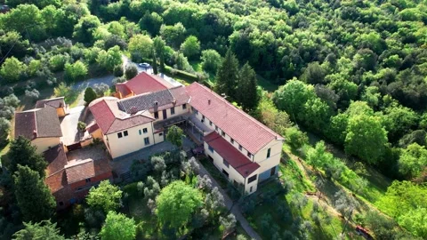 Aerial Benedectine Monastery 4K view Monte San Savino Tuscany Italy Stock-Footage 188349290