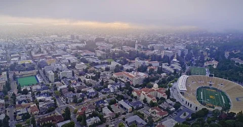 Aerial of berkeley university &amp; The Cal Campus Campanile Stock Footage 80201862