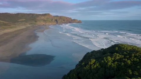 Aerial: Bethells beach, west coast, New Zealand Stock Footage 201656375